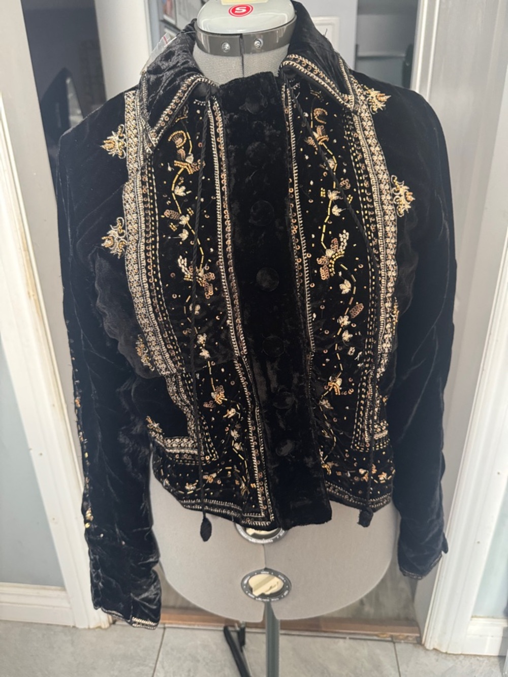 Free People Black Velvet Bomber Jacket with Gold Embroidery - Picture 1 of 6